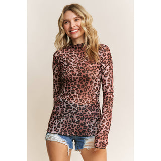 CHIC ANIMAL PRINT MESH HIGH NECK DESIGN LONG SLEEVE FITTED T - Rise and Redemption