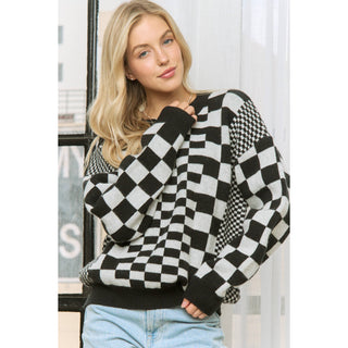 CHIC CHECKER JACQUARD PRINT CASUAL PULLOVER SWEATER - Rise and Redemption