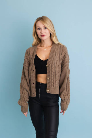 Chunky Cable Knit Button - Up Cropped Cardigan 🧥 - Rise and Redemption