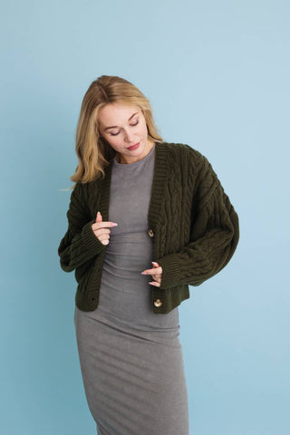 Chunky Cable Knit Button - Up Cropped Cardigan 🧥 - Rise and Redemption