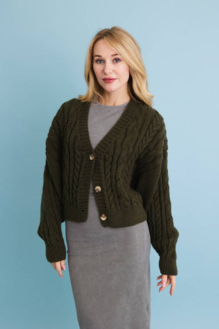Chunky Cable Knit Button - Up Cropped Cardigan 🧥 - Rise and Redemption