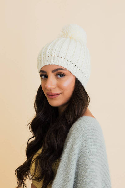 Chunky Cable Knit Pom Beanie - Rise and Redemption