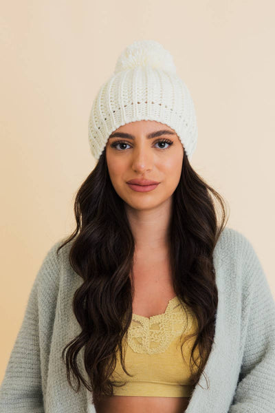 Chunky Cable Knit Pom Beanie - Rise and Redemption