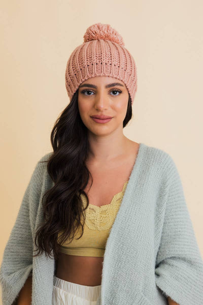 Chunky Cable Knit Pom Beanie - Rise and Redemption