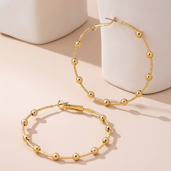 Classic Gold Ball Beaded Station Hoop Earrings | 80E61576 - Rise and Redemption