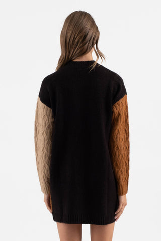 COLORBLOCK CREWNECK LONG SLEEVE KNIT SWEATER DRESS - Rise and Redemption