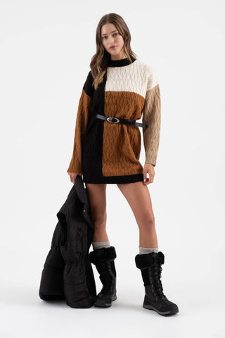 COLORBLOCK CREWNECK LONG SLEEVE KNIT SWEATER DRESS - Rise and Redemption