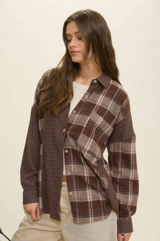 COLORBLOCK PLAID LONG SLEEVE BUTTON DOWN SHIRT - Rise and Redemption