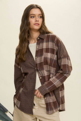 COLORBLOCK PLAID LONG SLEEVE BUTTON DOWN SHIRT - Rise and Redemption