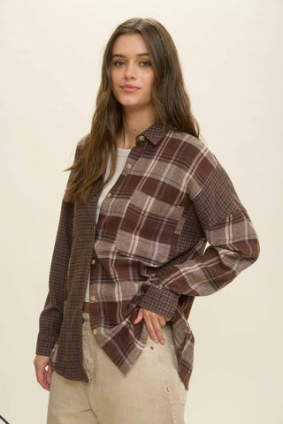 COLORBLOCK PLAID LONG SLEEVE BUTTON DOWN SHIRT - Rise and Redemption