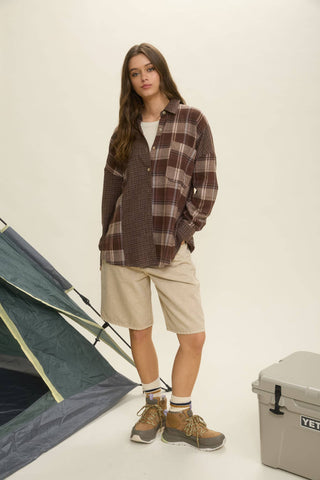 COLORBLOCK PLAID LONG SLEEVE BUTTON DOWN SHIRT - Rise and Redemption