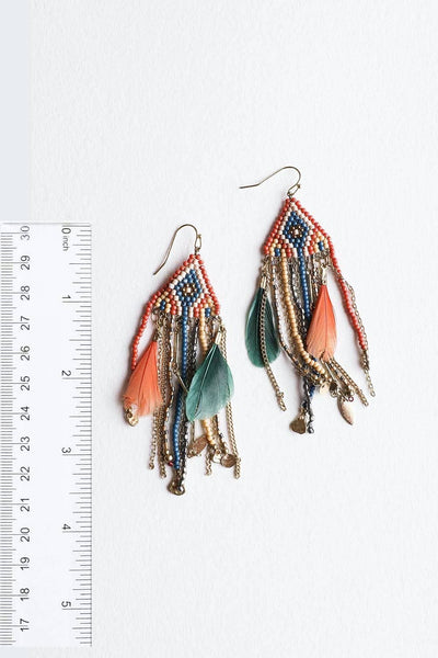 Colorful Mixed Bead Feather Dangle Earrings - Rise and Redemption