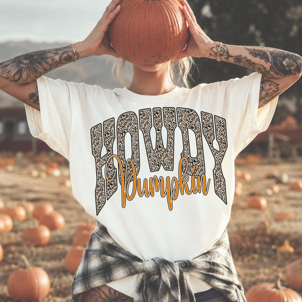 Comfort Colors Howdy Pumpkin Tee, Leopard Fall Cowgirl Shirt - Rise and Redemption