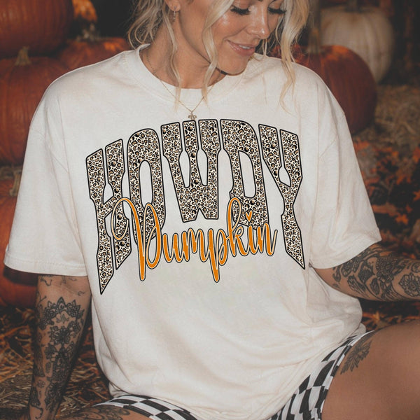Comfort Colors Howdy Pumpkin Tee, Leopard Fall Cowgirl Shirt - Rise and Redemption