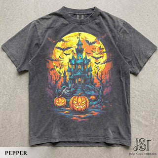 Comfort Colors Retro Haunted House Pumpkin Tee - Rise and Redemption