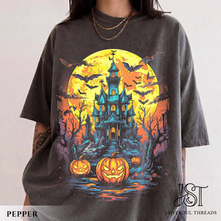 Comfort Colors Retro Haunted House Pumpkin Tee - Rise and Redemption
