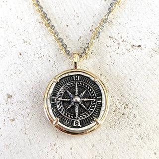 Compass coin necklace travel souvenir non tarnishing jewelry - Rise and Redemption