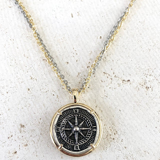 Compass coin necklace travel souvenir non tarnishing jewelry - Rise and Redemption