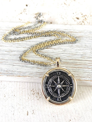 Compass coin necklace travel souvenir non tarnishing jewelry - Rise and Redemption