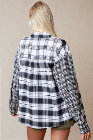 CONTRAST PLAID SHIRT JACKET WITH POCKET - Rise and Redemption