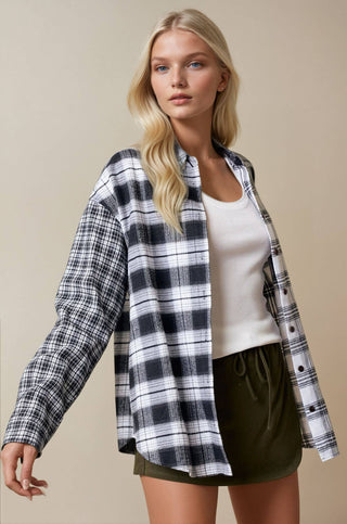 CONTRAST PLAID SHIRT JACKET WITH POCKET - Rise and Redemption