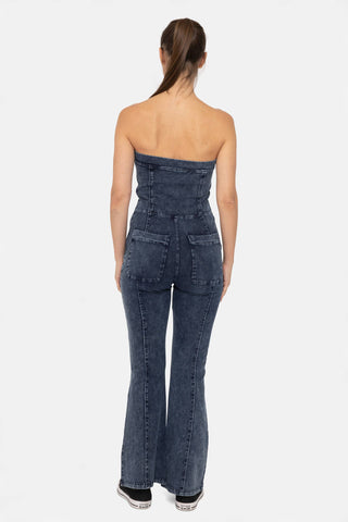 Cotton Blend Strapless Flared Jumpsuit - Rise and Redemption