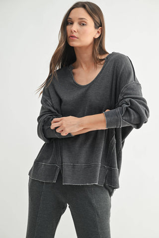Cotton Blend Waffle Knit Oversized Long Sleeve - Rise and Redemption
