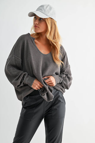 Cotton Blend Waffle Knit Oversized Long Sleeve - Rise and Redemption