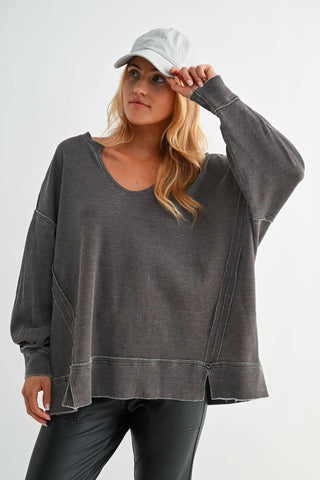 Cotton Blend Waffle Knit Oversized Long Sleeve - Rise and Redemption