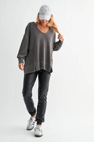 Cotton Blend Waffle Knit Oversized Long Sleeve - Rise and Redemption