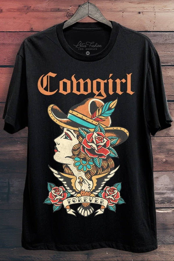 Cowgirl Forever Tattoo Graphic Top Jersey Black - Rise and Redemption