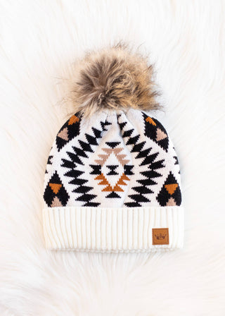 Cream, Black & Rust Tribal Pom Hat - Rise and Redemption