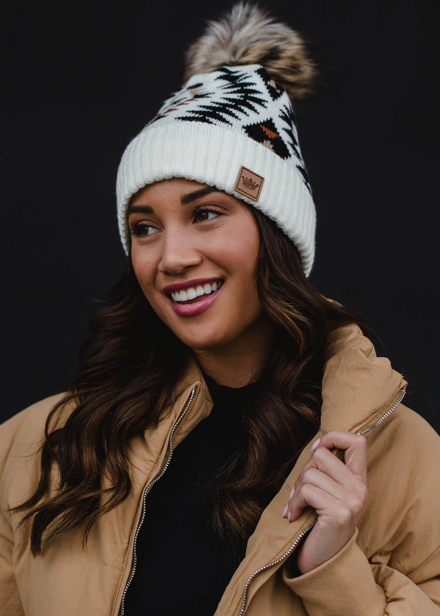 Cream, Black & Rust Tribal Pom Hat - Rise and Redemption