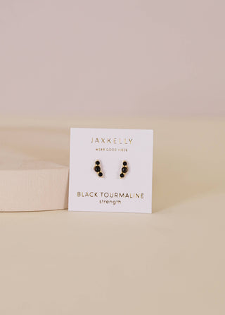 Crescent Gold Earrings - Black Tourmaline - Rise and Redemption