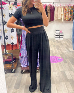 Crop Top and Pleated Pants Set - Rise and Redemption