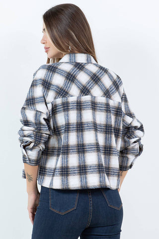 Cropped Boxy Long Sleeve Plaid Shirt - Rise and Redemption