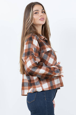 Cropped Boxy Long Sleeve Plaid Shirt - Rise and Redemption