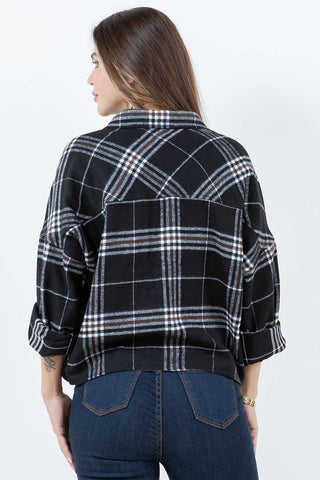 Cropped Boxy Long Sleeve Plaid Shirt - Rise and Redemption