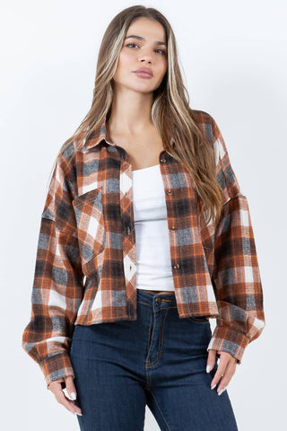 Cropped Boxy Long Sleeve Plaid Shirt - Rise and Redemption