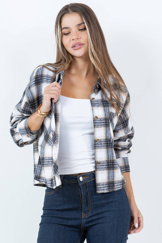 Cropped Boxy Long Sleeve Plaid Shirt - Rise and Redemption