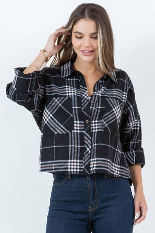 Cropped Boxy Long Sleeve Plaid Shirt - Rise and Redemption