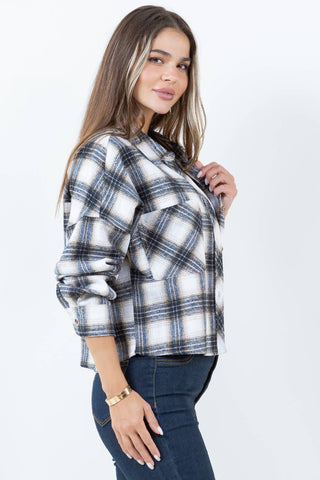 Cropped Boxy Long Sleeve Plaid Shirt - Rise and Redemption