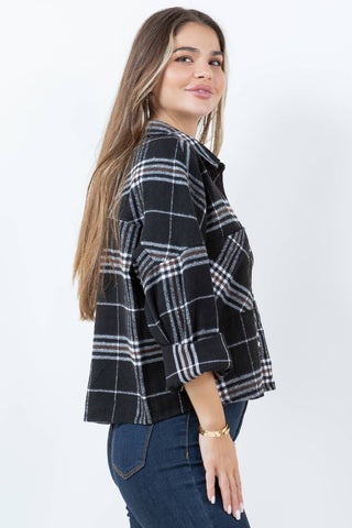 Cropped Boxy Long Sleeve Plaid Shirt - Rise and Redemption