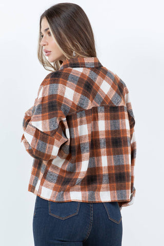 Cropped Boxy Long Sleeve Plaid Shirt - Rise and Redemption