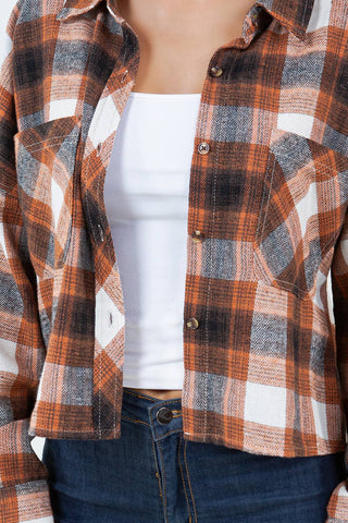 Cropped Boxy Long Sleeve Plaid Shirt - Rise and Redemption