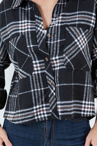 Cropped Boxy Long Sleeve Plaid Shirt - Rise and Redemption