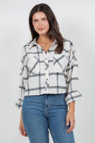 Cropped Oversized Plaid Flannel Shirt - Rise and Redemption