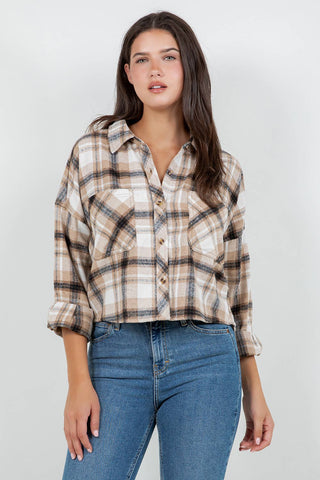 Cropped Oversized Plaid Flannel Shirt - Rise and Redemption