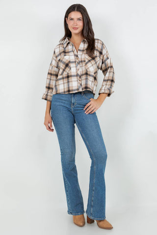Cropped Oversized Plaid Flannel Shirt - Rise and Redemption