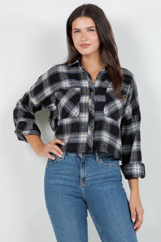Cropped Oversized Plaid Flannel Shirt - Rise and Redemption